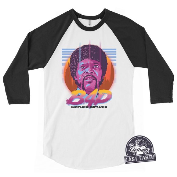 Funny Pulp Fiction T Shirt Baseball Raglan Quentin Tarantino Bad Motherfuker Tee - Picture 1 of 4